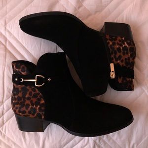 Lands End black suede and leopard booties